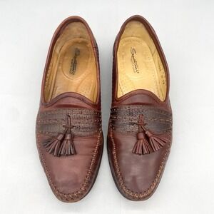 Santoni Mens 10 D Aspen Tassel Loafer Shoes Brown Lizzard Leather Moc Toe Casual